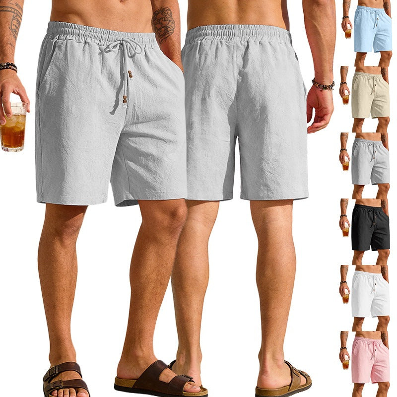 Style d'été homme couleur solide coton et lin Short