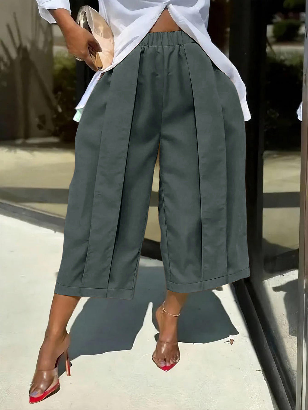 Women's Solid Color Wide Leg Capri Pants