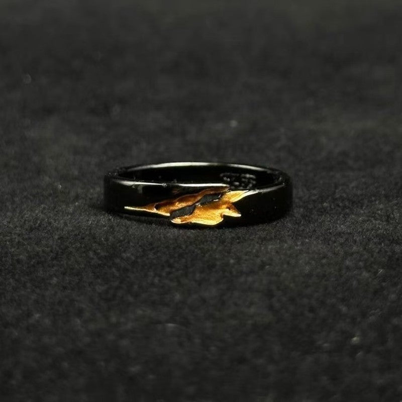 Simple Aesthétique Coréen Noir Or Flame Ouvert Anneau