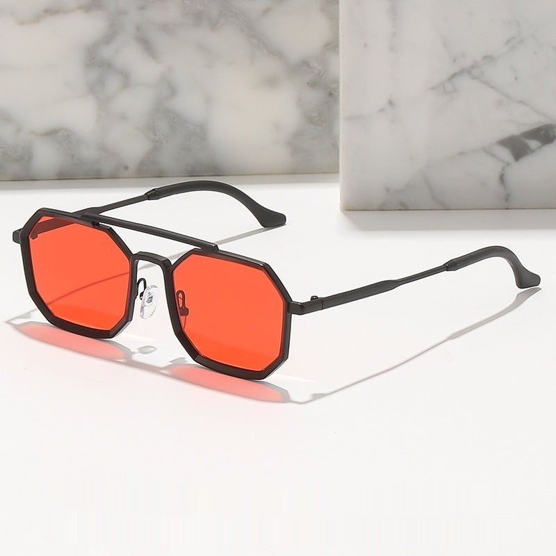 Lunettes de soleil Steampunk Double Beam European and American Men's Metal Polygon Large Frame
