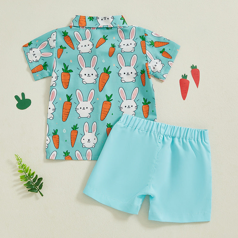 Gentleman Lapin imprimé Bow Tie chemise et short à manches courtes deux pièces ensemble