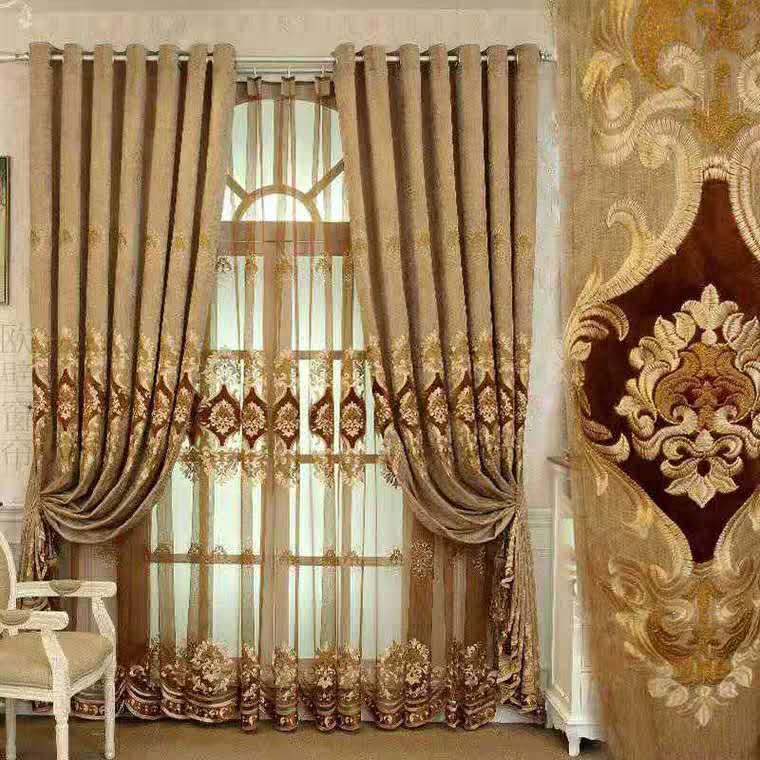 Brodé Double face Chenille Velvet Broderie Fil Rideau européen