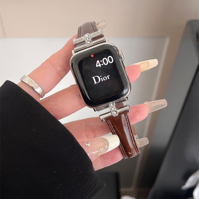 Bracelet de montre en cuir embelli par le diamant