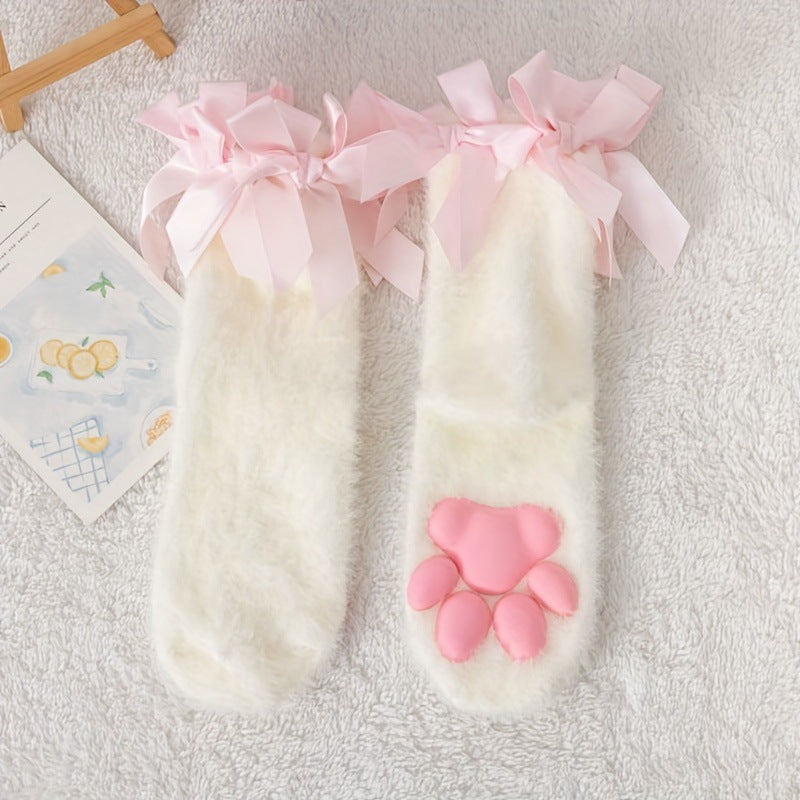 Chaussettes à griffe de chat 3D Femmes Fuite de corail Chaussettes mi-calf pour l'automne et l'hiver