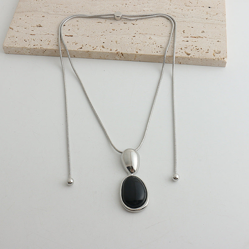 Chinese Style Accessoires Irrégulier Pointage Noir Onyx Collier Femmes