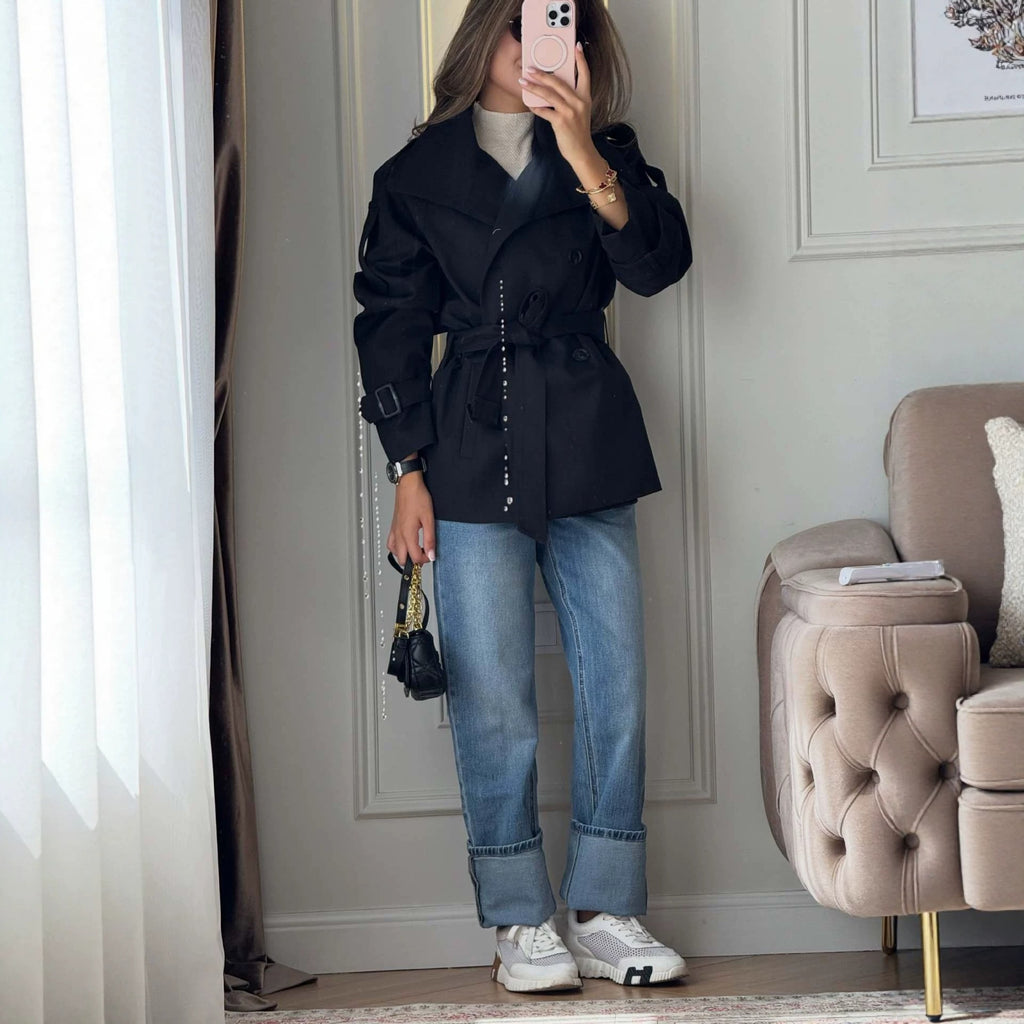 Femme Mode Vintage à double-brassure Cincher Trench Coat