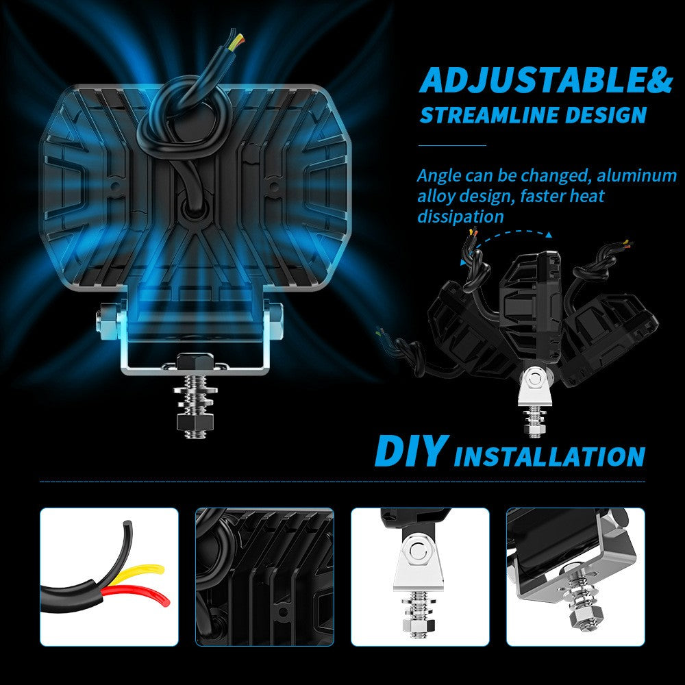 2PCS 4.4 Inch Led Rectangulaire Led lumières de travail d'inondation faisceau d'ajustement digger tracteur digger