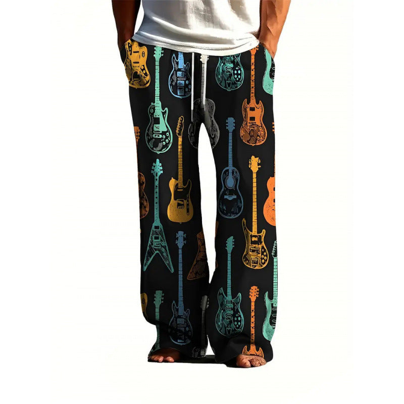 Pantalon casual homme avec imprimé de flamme bleue