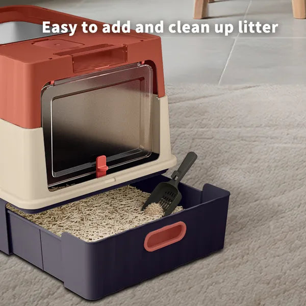 Simple red drawer-style litter box