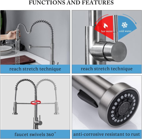 Robinet de cuisine à coupe unique en argent avec tête pulvérisée