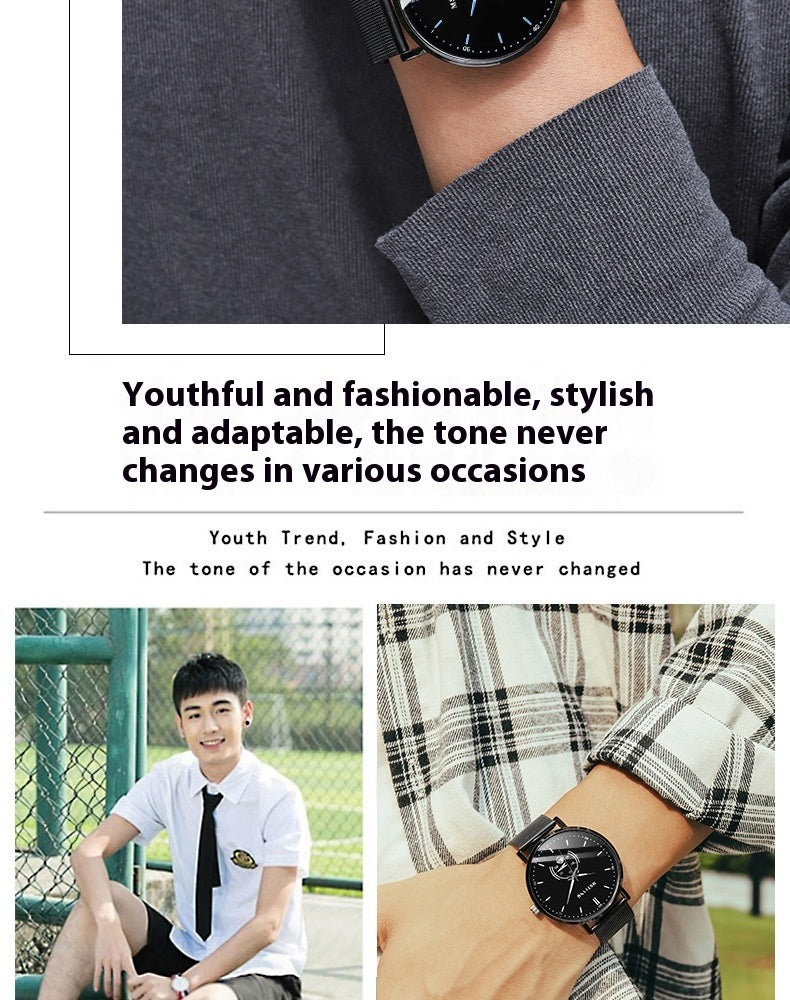 Trade Watch Stylish Black Technology Ceinture en acier raffiné calendrier casual coréen