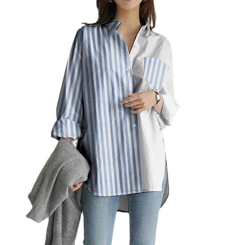 Femmes Lapel Patchwork Casual Shirt