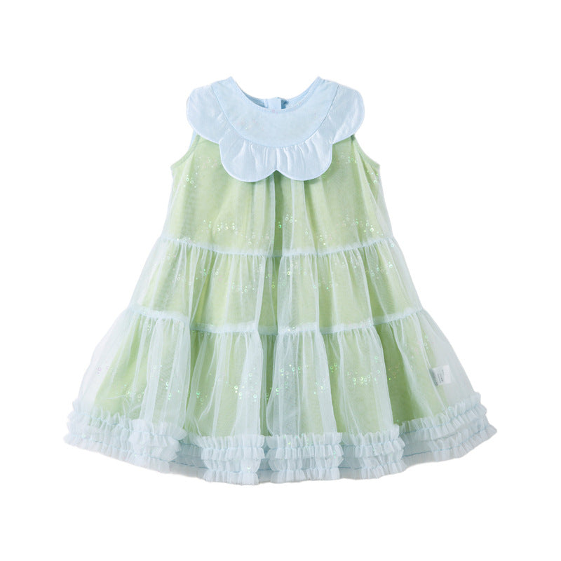 Robe en tulle pailletée à col floral pour filles