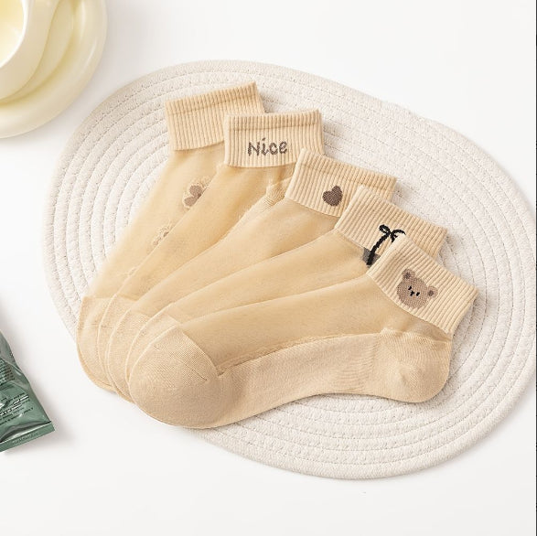 Chaussettes-Crystal Silk Short Tube-Love-1 Paire