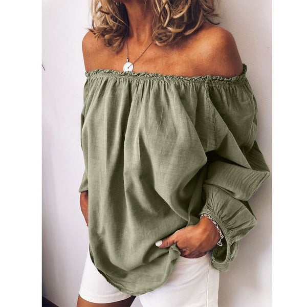 L'automne d'hiver des femmes une pièce collier pliant élastique coton chanvre couleur solide manches longues