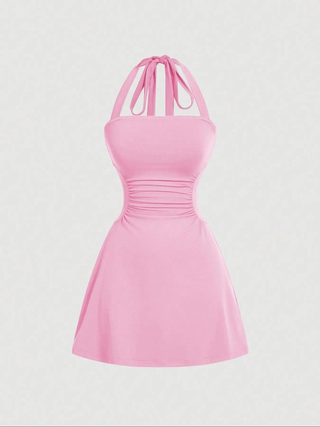 Robe de sangle spaghetti sans dos en tissu plissé couleur solide pour femme