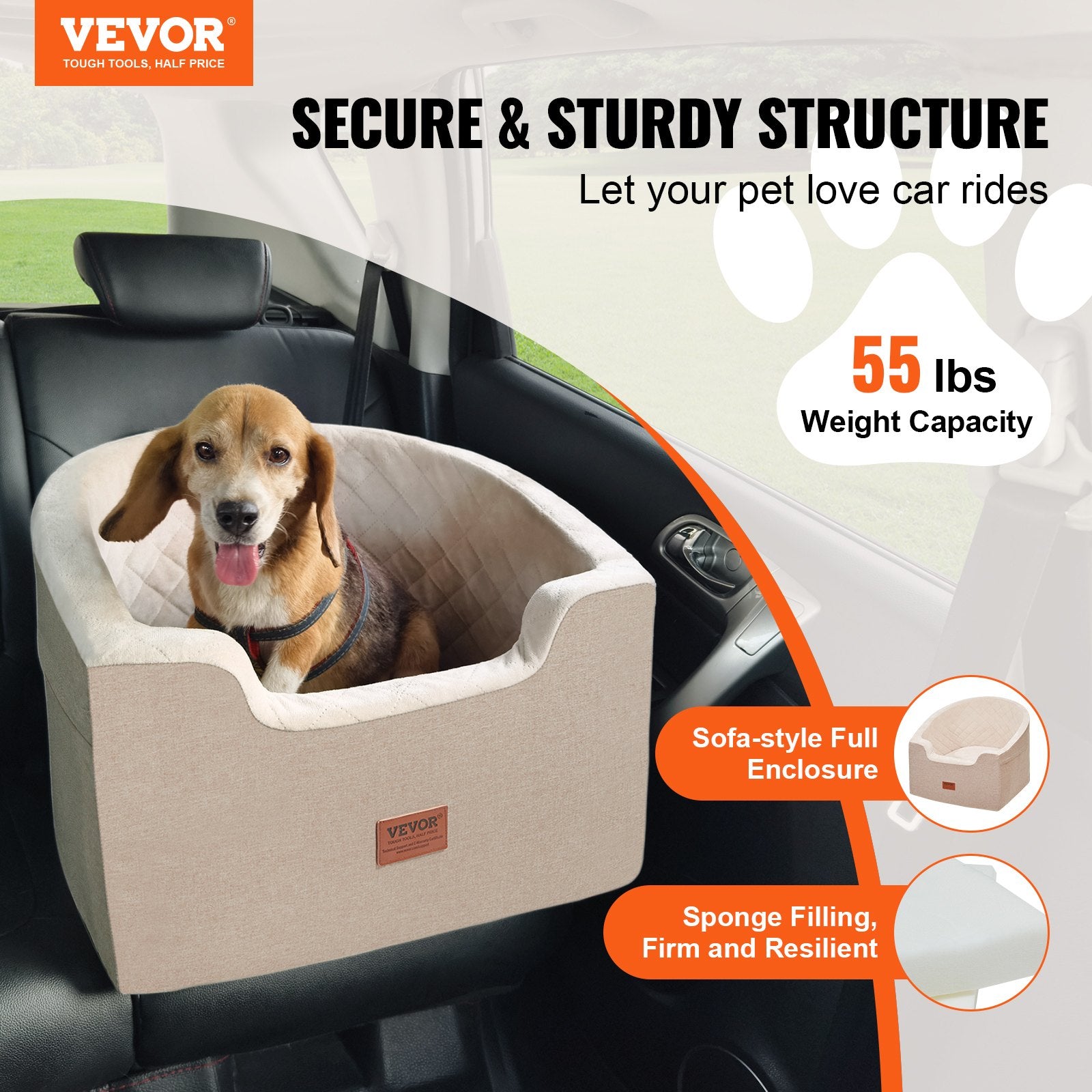 VEVOR Dog Booster Siège de voiture Pet Siège de voiture pour petit chien moyen jusqu'à 55 Lbs Brown