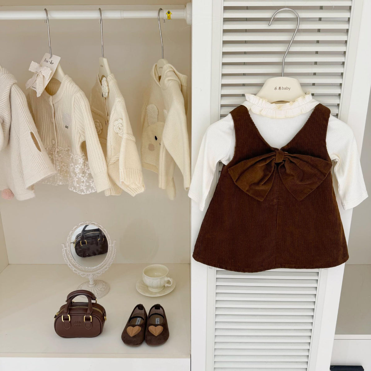 Filles Autumn Bow-Knot Top et robe deux pièces Set