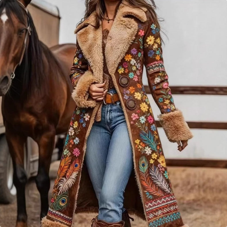 Manteau imprimé mode en peluche de style occidental pour femmes