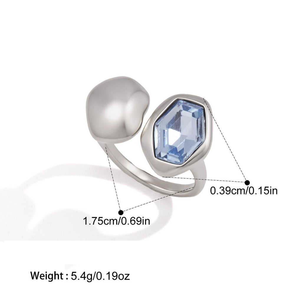 Anneau ouvert de luxe léger avec Zircon coloré et acier au titane