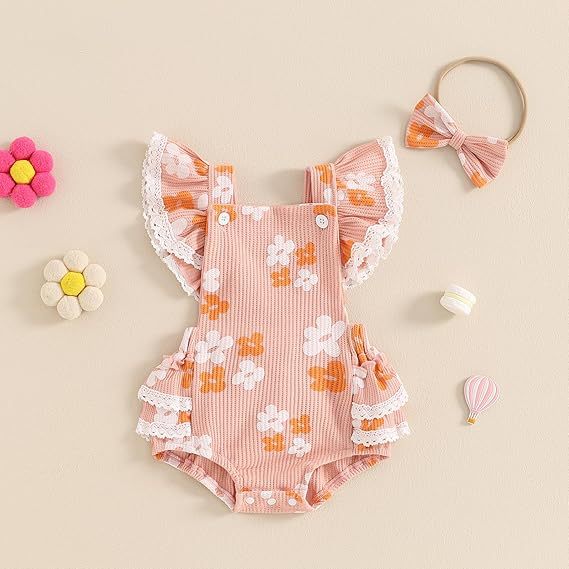 Baby Sunken Stripe Fleur Romper En Stock Vente en gros