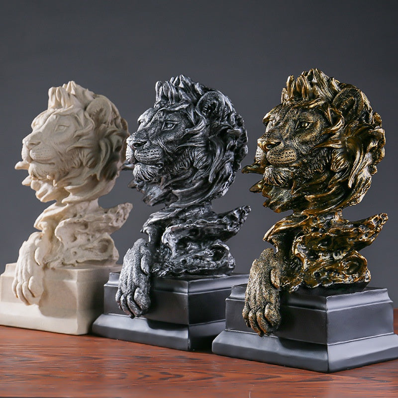 American Retro Animal Copper Lion Head Portrait Resin Craft Ornement Hallway Office Vin C