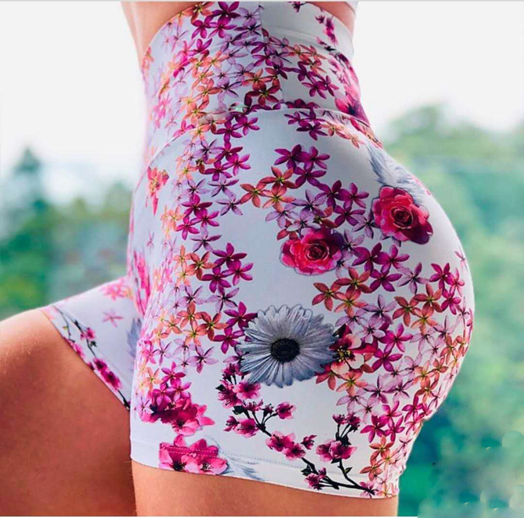 Sèche-linge rapide Sport de yoga féminin Hip-showing Flower Short
