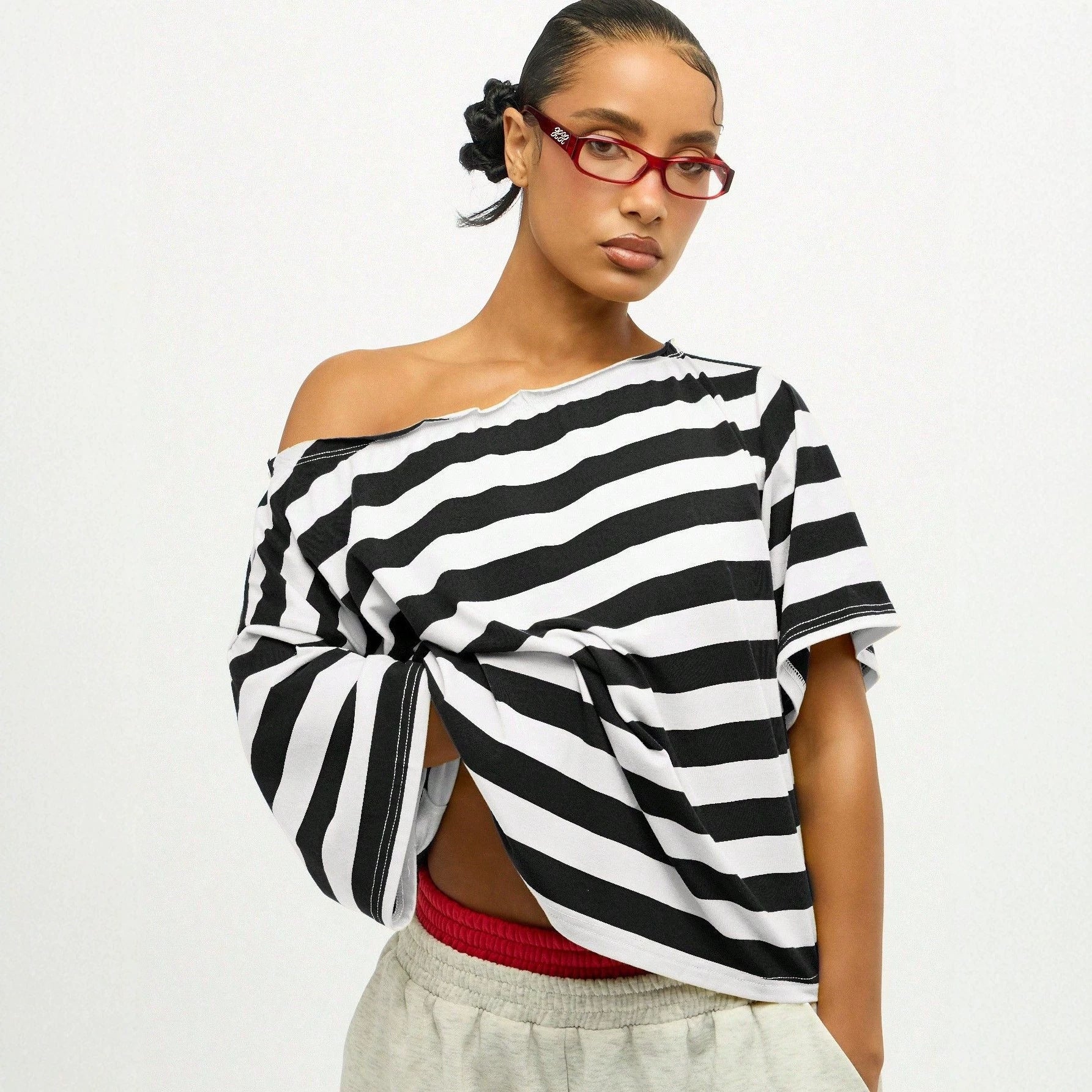 Haut à manches courtes de style américain Retro rayé