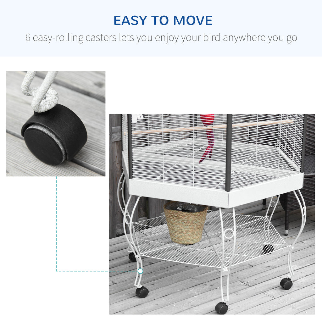 77" Cage d'oiseau de vol Hexagon couvert Canopy Portable Aviaire avec entreposage
