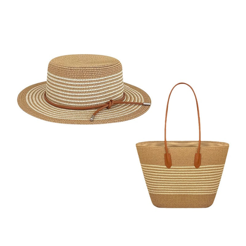 Chapeau de paille d'été de printemps et sac de grande capacité Set multicolore et sac d'épaule