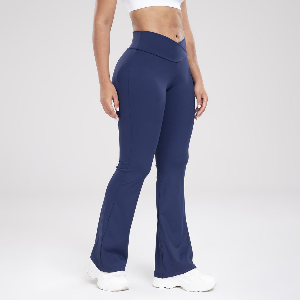 Femmes Crisscross Waist Flared Yoga Pantalons Slim Fit Sports de plein air Casual Bell Bottom Active