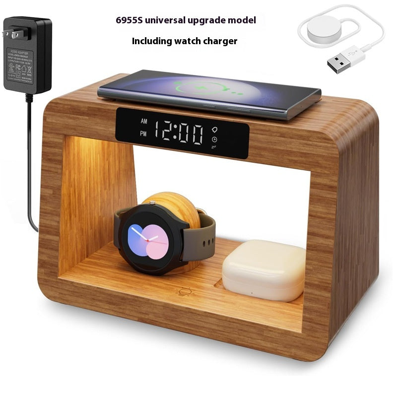 Chargeur multifonctionnel de lampe de table Bamboo réveil sans fil