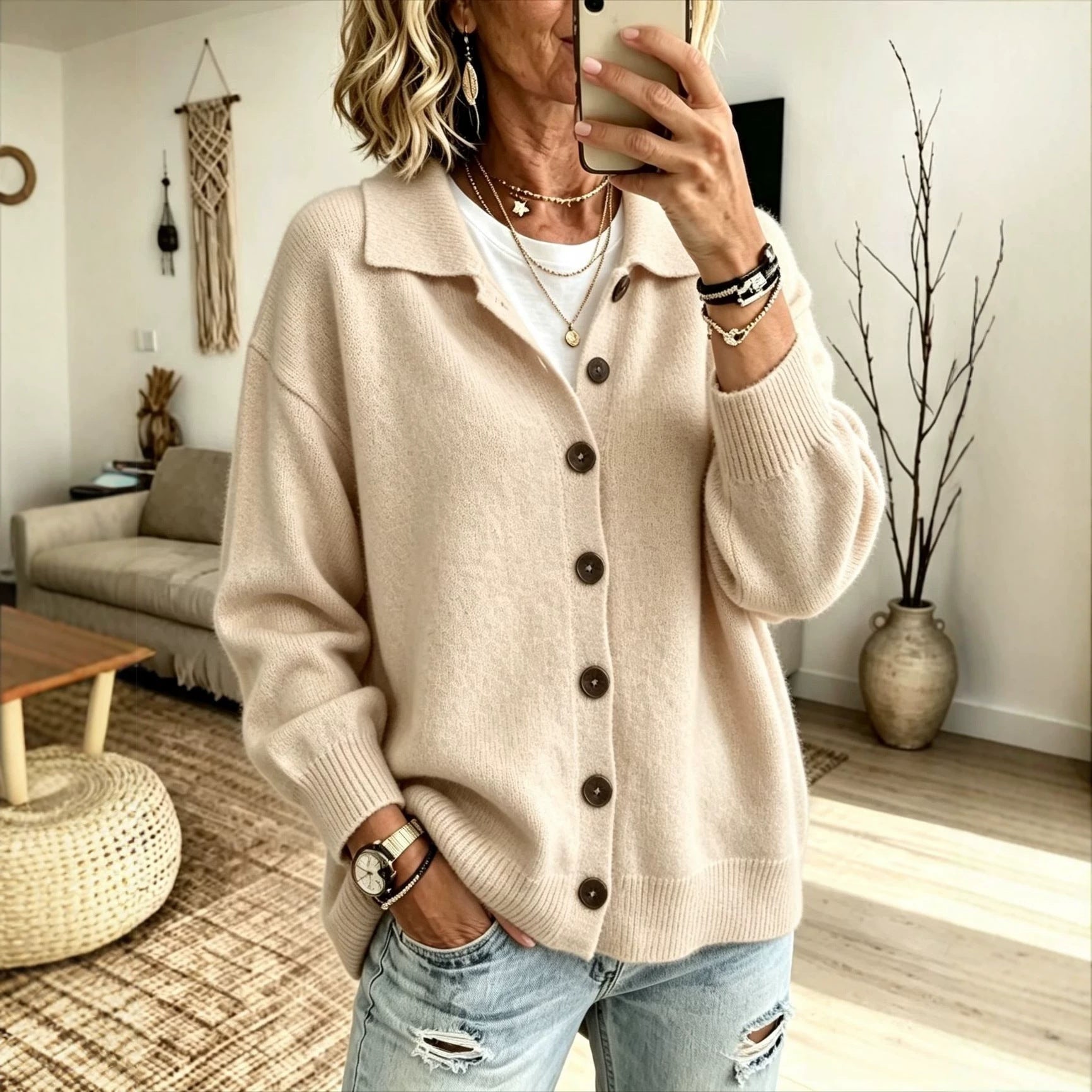 Cardigan tricoté avec boutons Et des vêtements de dessus pour femmes Lapel