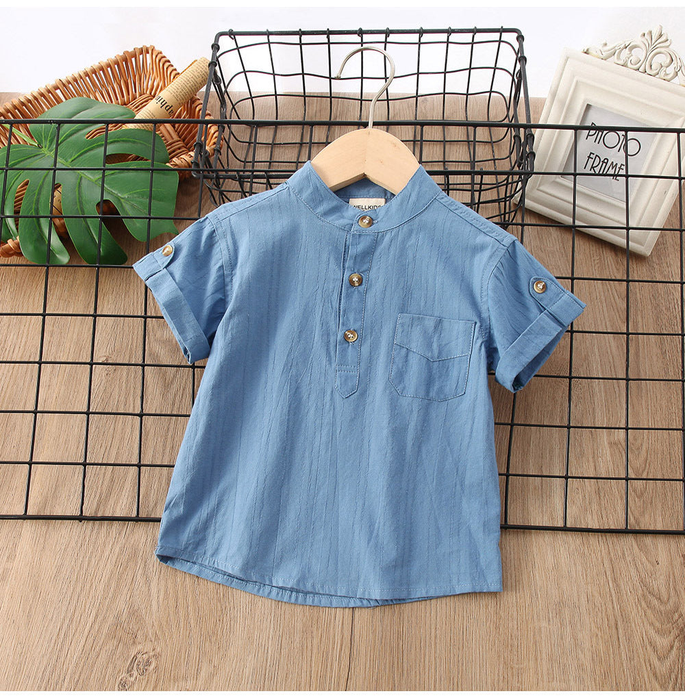 Simplicité d'été de garçon Chemise en couleur solide manches courtes