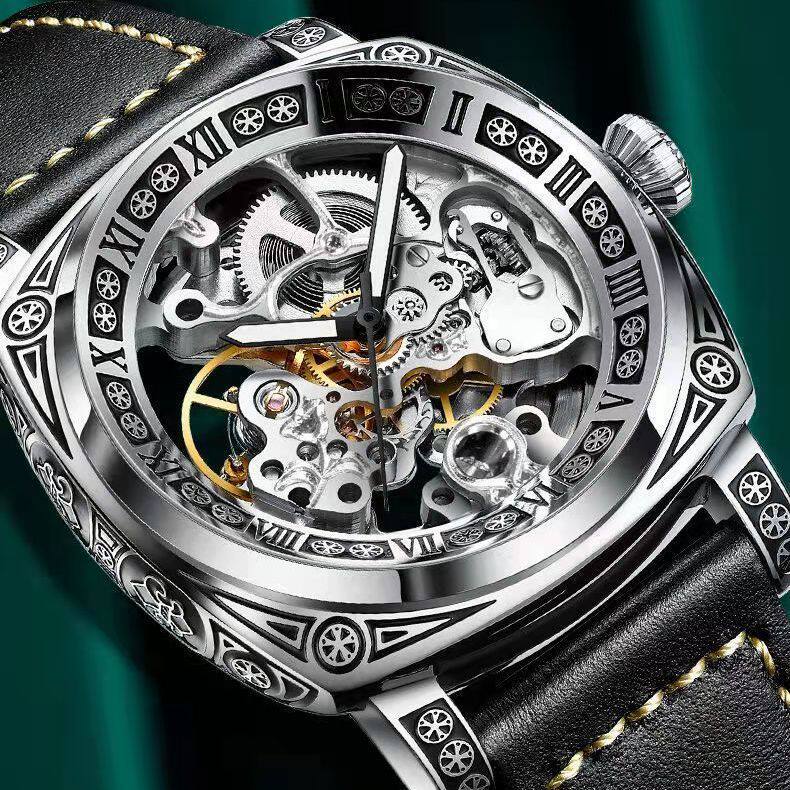 Montre Homme mécanique Hollow de mode vintage sculptée