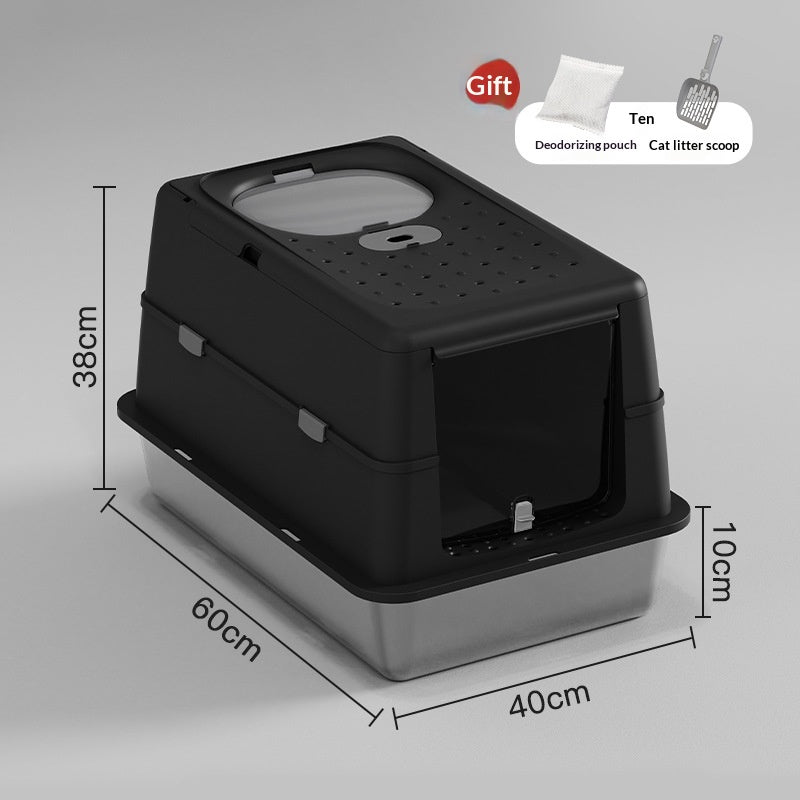 Boîte à litière pour chats en acier inoxydable avec couvercle de dessus en Flip