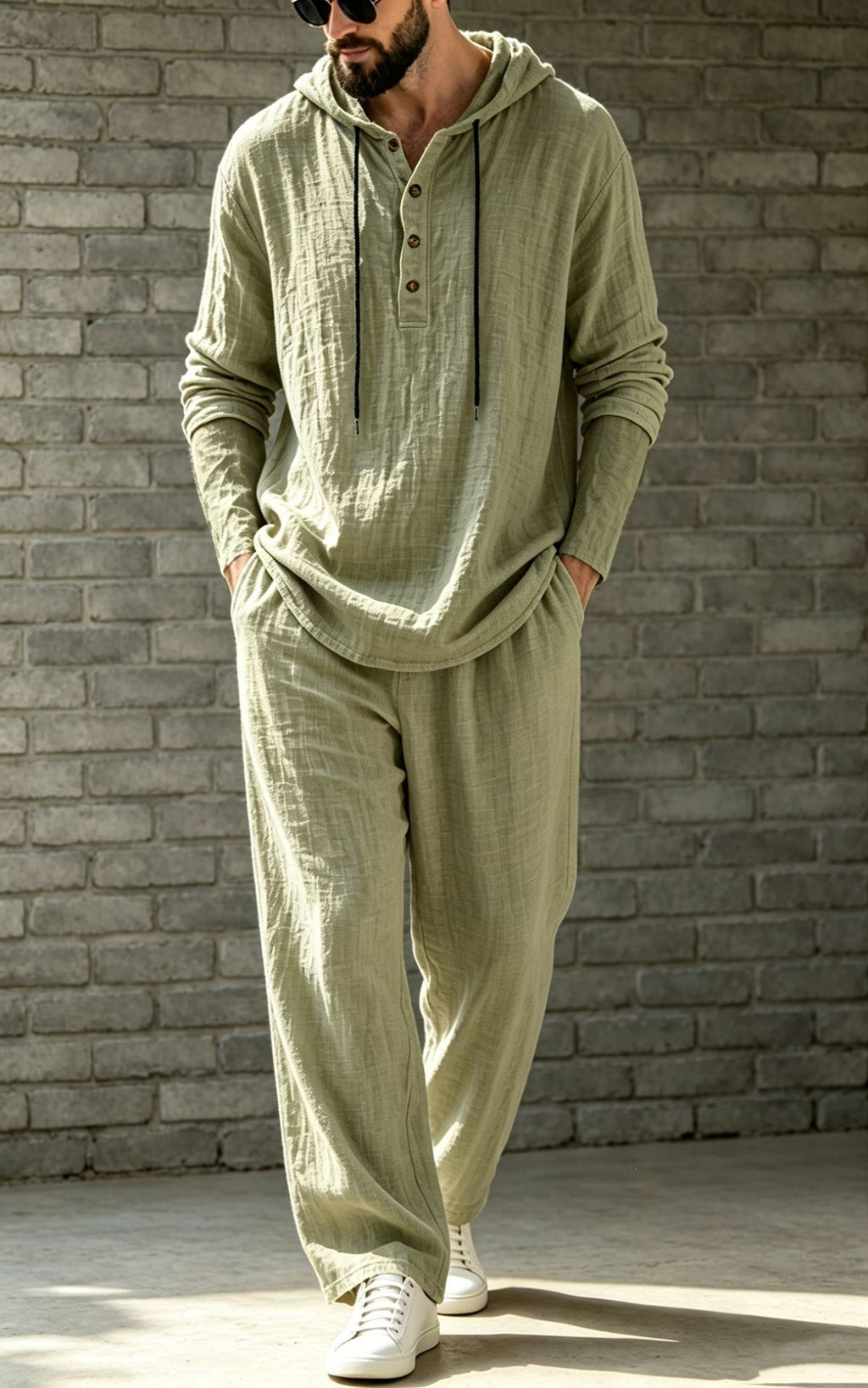 Ensemble à capuche et pantalons en lin, hommes