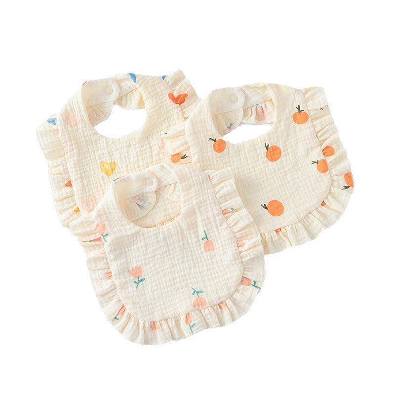 Bébé Bib Rufflé coton imprimé Gauze Dentelle Bib