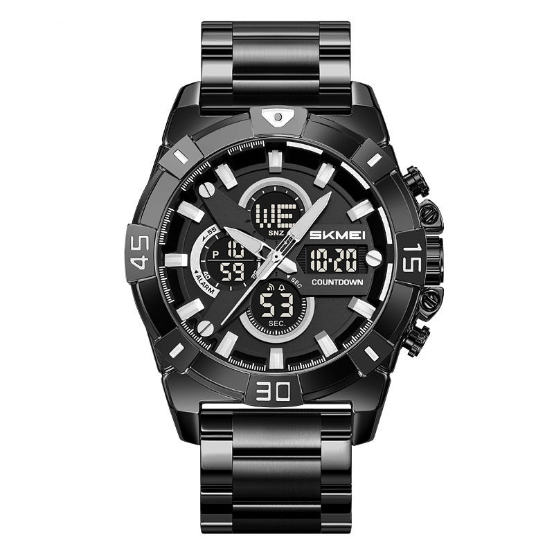 Montre chronographe sport électronique homme avec une sangle en acier