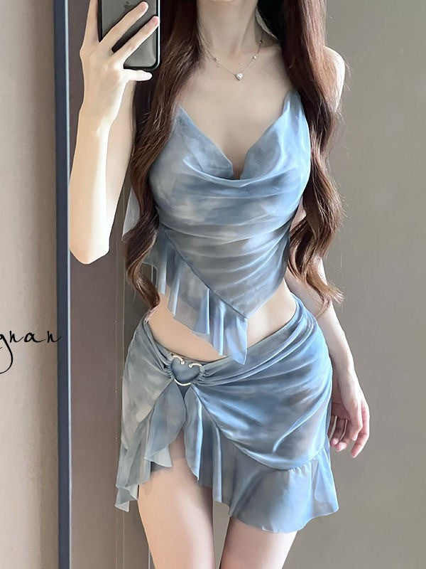 Mesh Sexy Figure- FTummy couvrant Y2K Maillot de bain à deux pièces