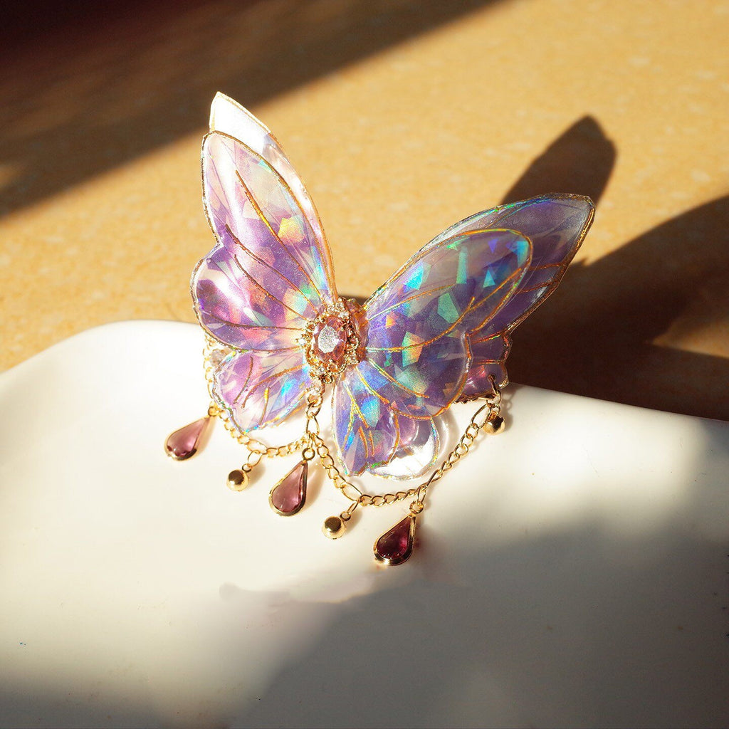 Retro Tassel-décorated Laser-Effect Purple Butterfly Hair Clip