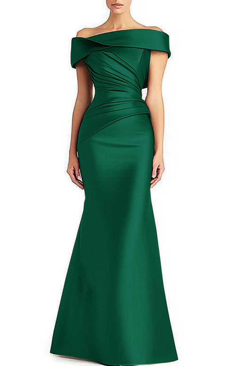 Robe formelle du soir plissée hors-épaule Elégante robe Maxi Mère de la robe de mariée