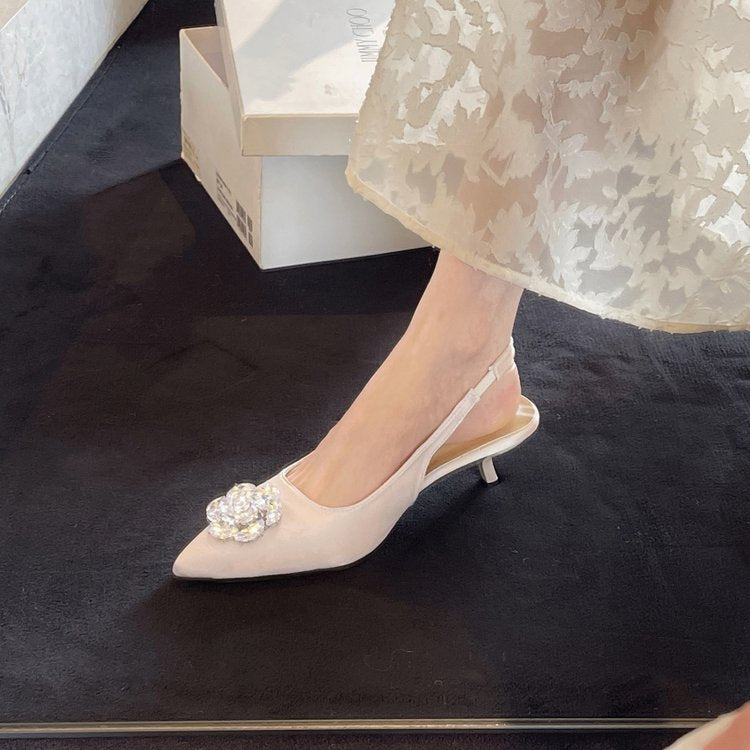 Été Femmes Strass Camellia Pointée Toe Haut Talon Sandales