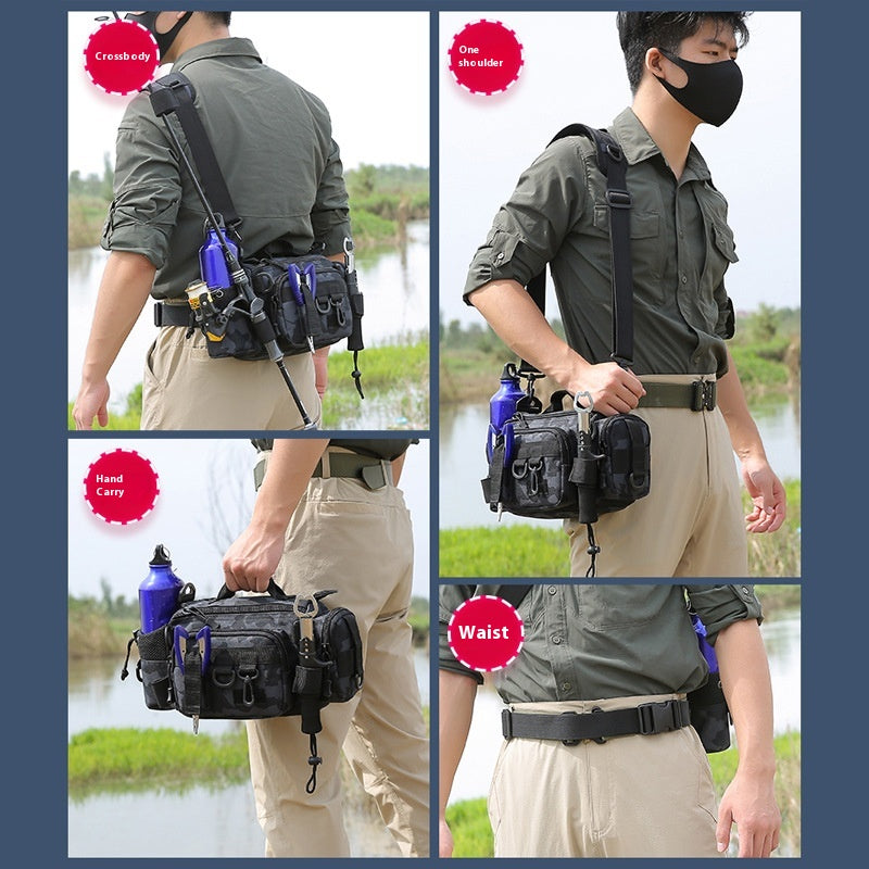 Multifonctionnel Rod Waist Bag Chambre simple Sac à dos Pêche Crossbody Bag