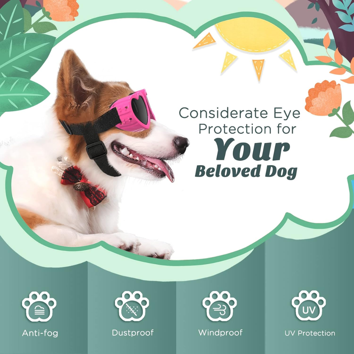 Lunettes de soleil pour chien en forme de cœur, protection UV