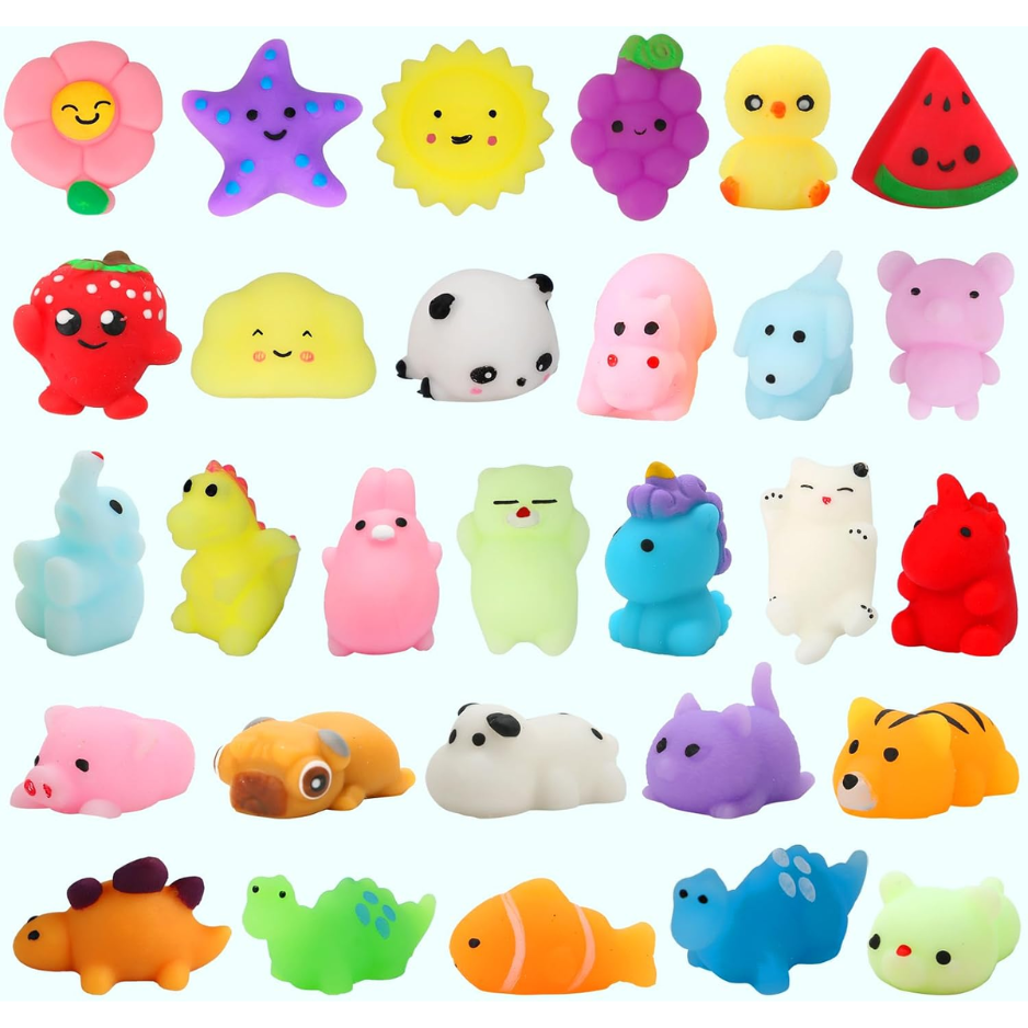 30 Jouets pour la salle de classe Anniversaire Noël Cadeaux Goodie Bag Mini Animaux Mochis Stress Relief Sens
