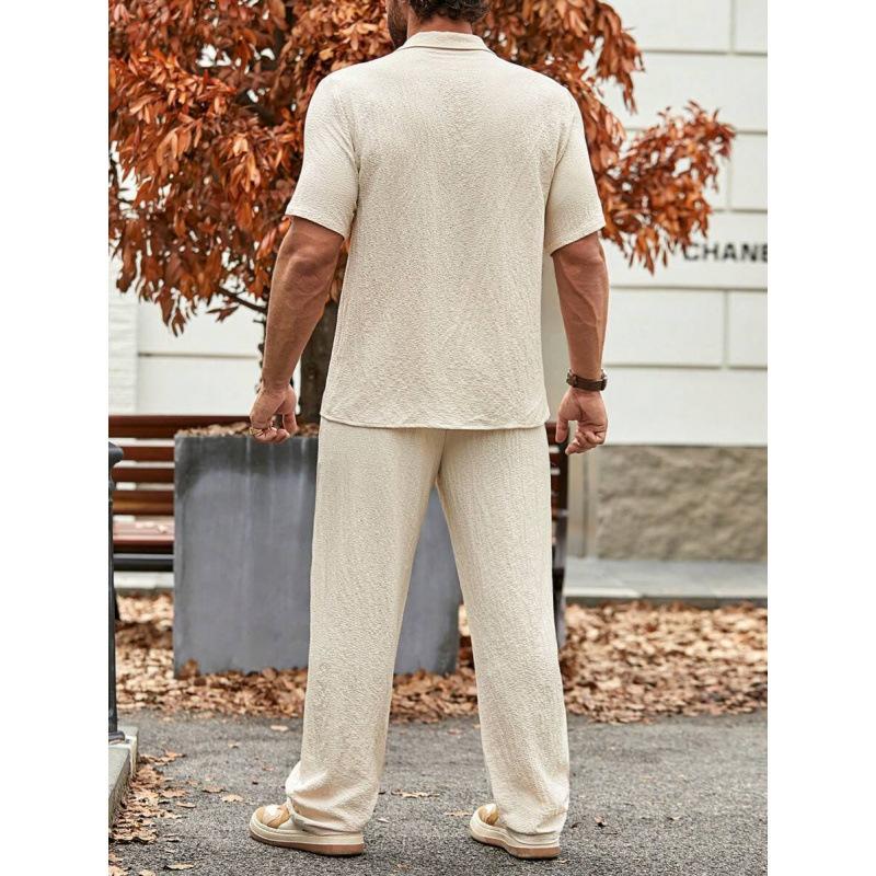 Men's solid color striped button shirt sleeves