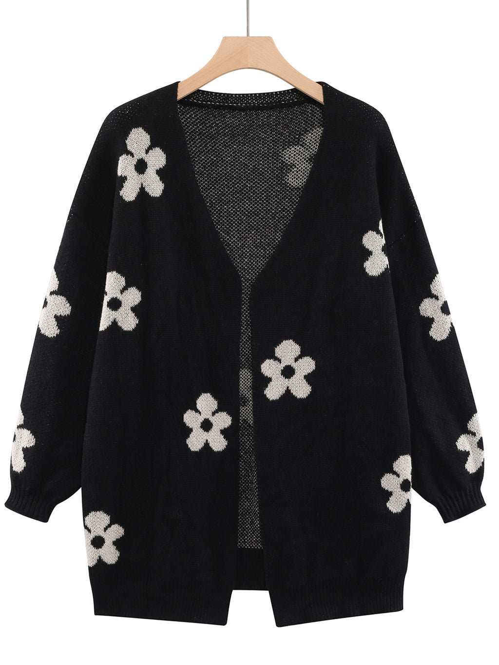 Manteau de cardigan à mailles plus grandes, imprimé floral féminin