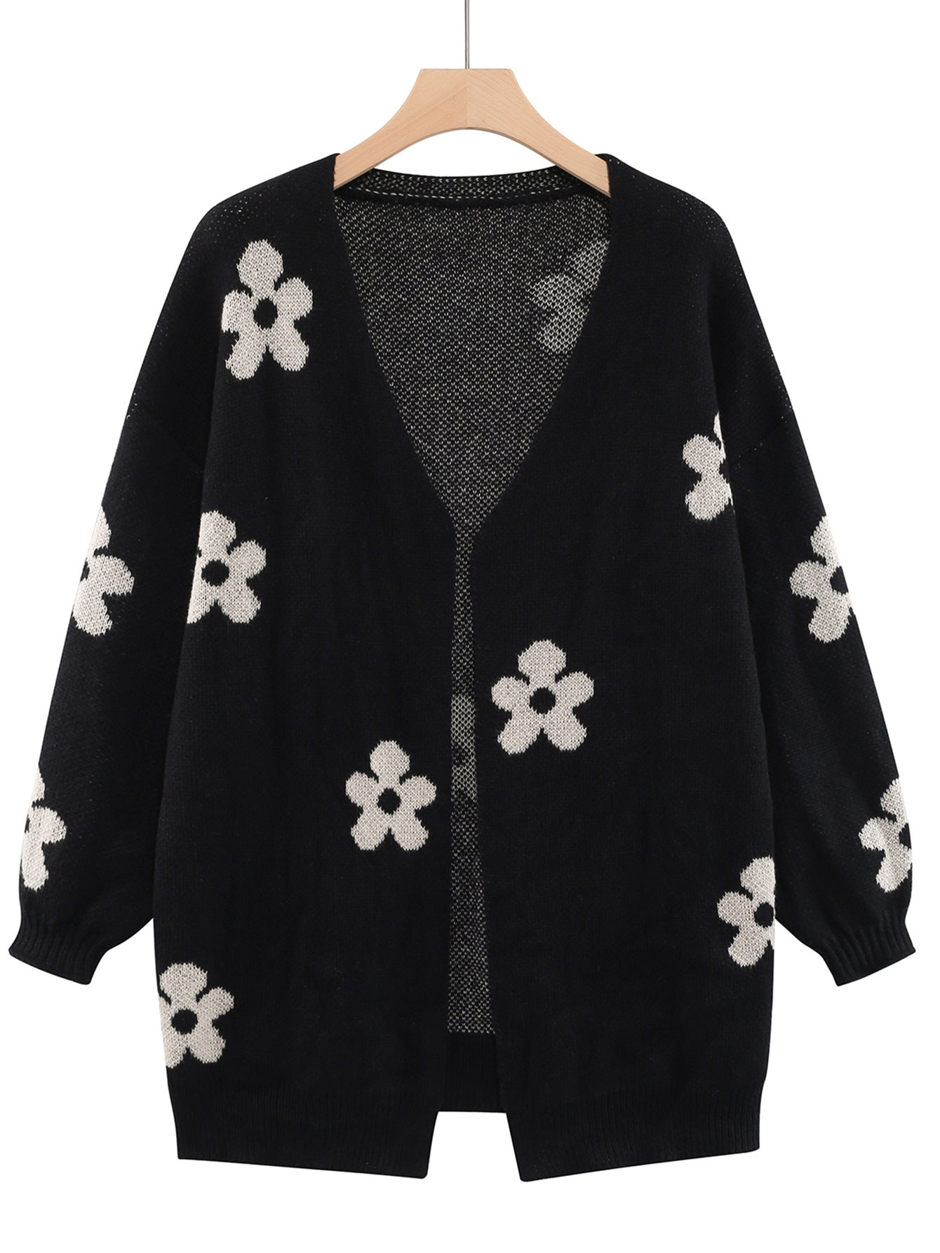 Manteau de cardigan à mailles plus grandes, imprimé floral féminin