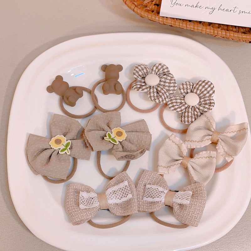 Lait Coffee Color Hair Ties pour les filles - Floral Pattern Bandes de cheveux élastiques Set pour la queue de cheval